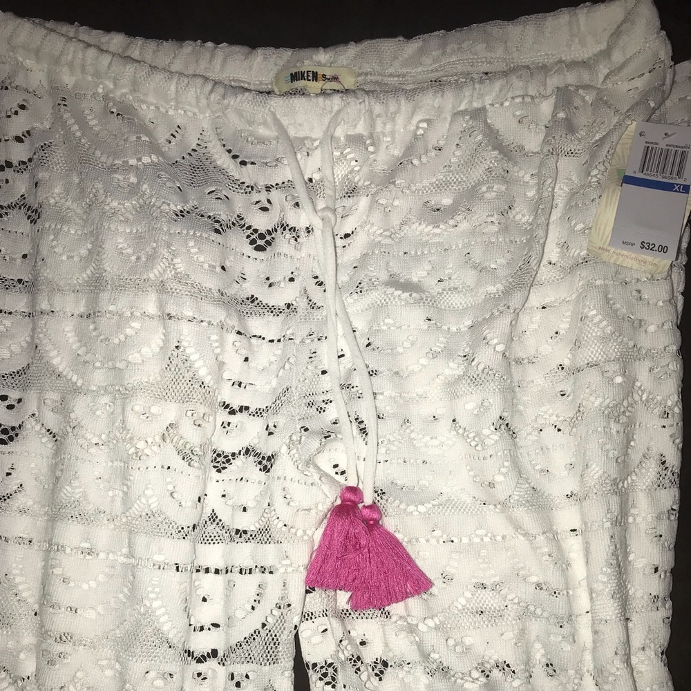 NWT Beach pants! White with pink tassels